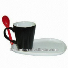 Haonai black ceramic/porcelain spoon cup and unique saucer